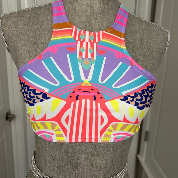 Cute & Colorful Amazon Sporty, Halter Style Swimsuit Racerback Top Size Small - Picture 2 of 7